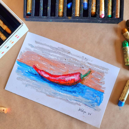 Spicy Chilli Pepper | Oil Pastel Illustration