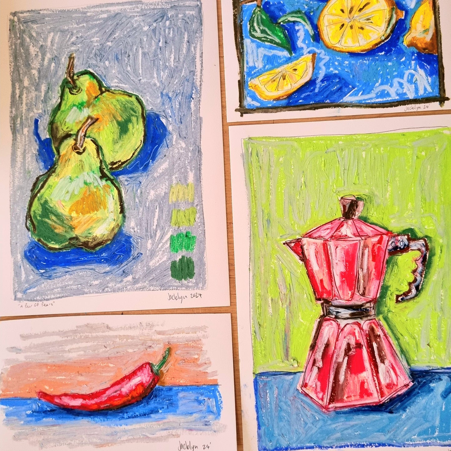 A Plate With An Orange | Oil Pastel Illustration