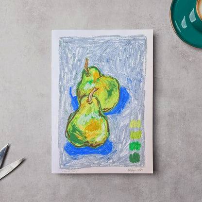 Pair Of Pears | Oil Pastel Illustration